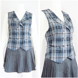 FINAL OFFER FINAL Blue Gray Plaid Wool Vest  S/M